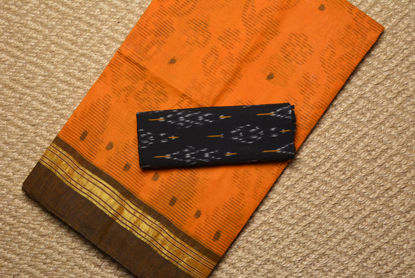 Picture of Orange and Black Floral Print Bengal Cotton Saree
