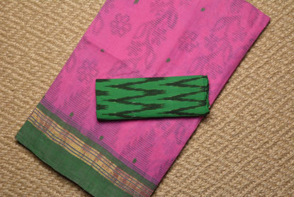 Picture of Pink and Green Floral Print Bengal Cotton Saree