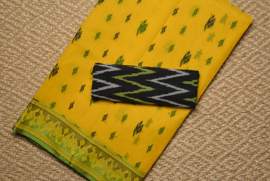 Picture of Yellow and Green Bengal Cotton Saree