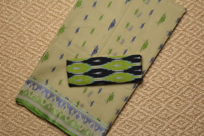 Picture of Nude and Green Bengal Cotton Saree