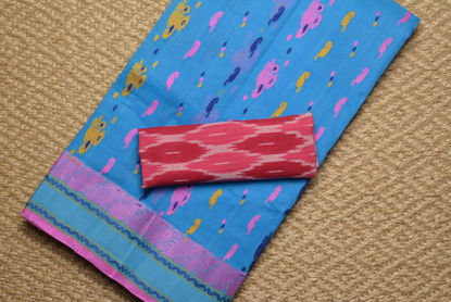 Picture of Blue and Pink Bengal Cotton Saree