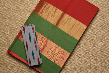 Picture of Red and Green Big Border Bengal Cotton Saree
