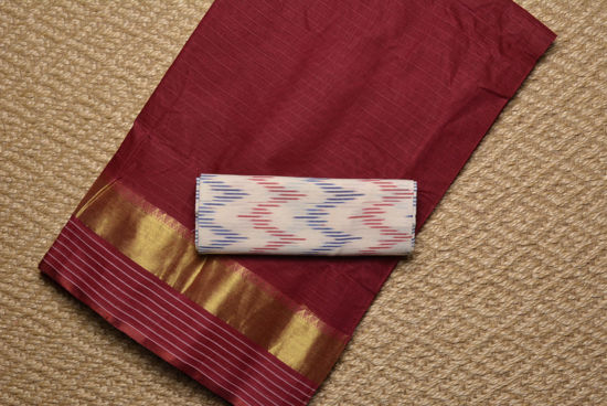 Picture of Maroon Bengal Cotton Saree with Zari Border