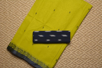 Picture of Neon Green and Navy Blue Bengal Cotton Saree