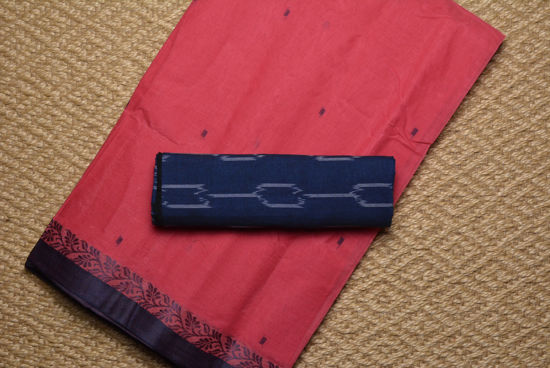 Picture of Peach and Navy Blue Bengal Cotton Saree