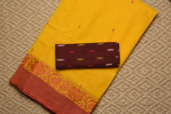 Picture of Yellow and Red Bengal Cotton Saree