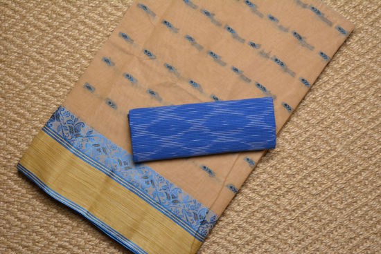 Picture of Nude and Blue Bengal Cotton Saree