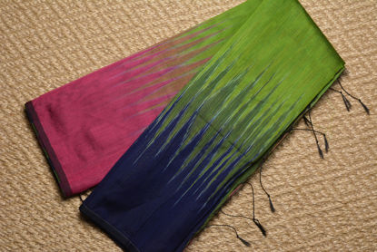Picture of Navy Blue, Pink and Green Handloom Silk Saree