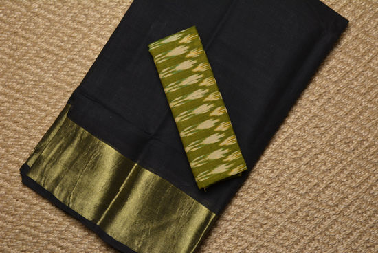 Picture of Black and Gold Plain Cotton Saree