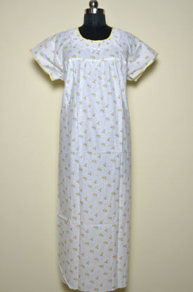 Picture of White and Yellow Floral Jaipur Cotton Nighty