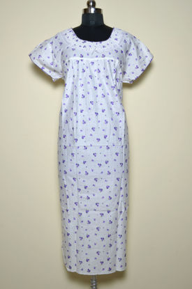 Picture of White and Violet Floral Jaipur Cotton Nighty