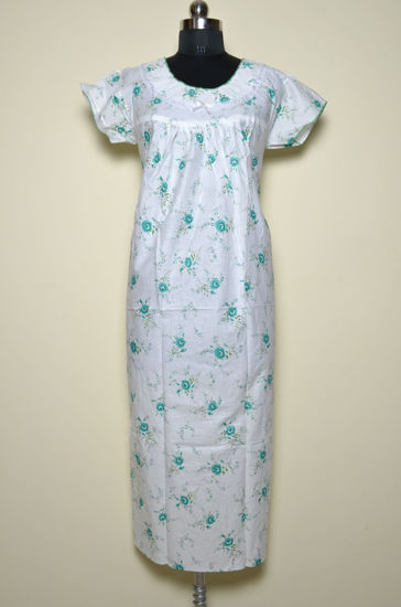 Picture of White and Green Floral Jaipur Cotton Nighty