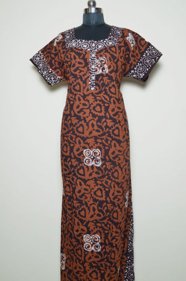 Picture of Brick Red and Brown Batik Print Cotton Nighty