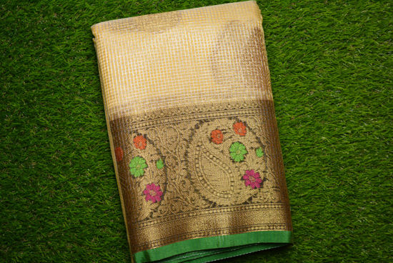 Picture of Nude and Green Banarasi Kota Tissue Silk Saree
