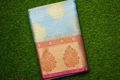 Picture of Blue and Pink Banarasi Kota Tissue Silk Saree
