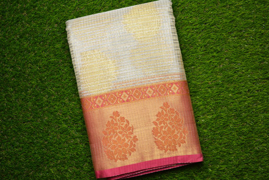 Picture of Sliver and Pink Banarasi Kota Tissue Silk Saree