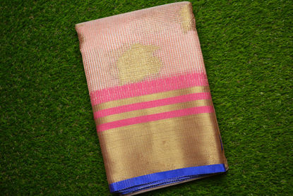 Picture of Baby Pink and Blue Banarasi Kota Tissue Silk Saree