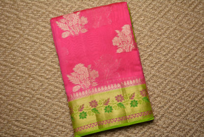 Picture of Pink and Parrot Green Dupion Banarasi Silk Saree
