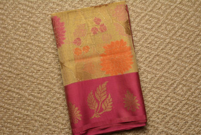 Picture of Gold and Pink Zari Tissue Banarasi Silk Saree