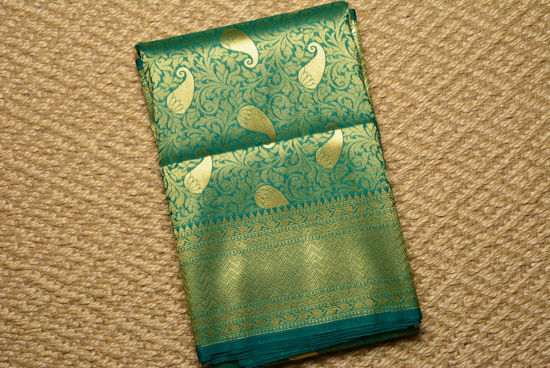 Picture of Peacock Green and Gold Semi Katan Pauri Banarasi Silk Saree