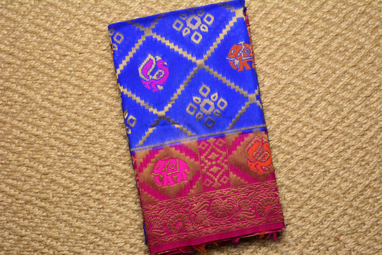 Picture of Peacock Blue and Pink Soft Silk Banarasi Saree