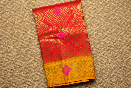 Picture of Red and Yellow Soft Silk Banarasi Saree