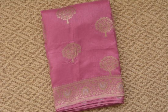 Picture of Onion Pink and Gold Dupion Banarasi Silk Saree