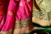 Picture of Pink and Green Antique Zari Broad Border Pure Katan Silk Banarasi Saree