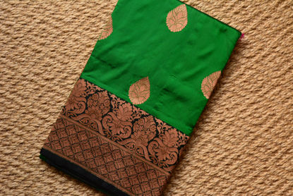 Picture of Green and Black Antique Zari Broad Border Pure Katan Silk Banarasi Saree