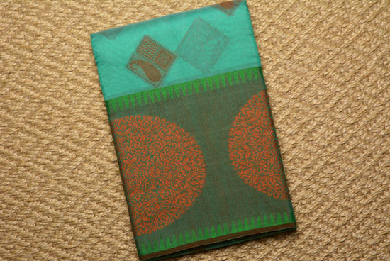 Picture of Sea Green and Brown with Copper Border Banarasi Mercerised Cotton Saree