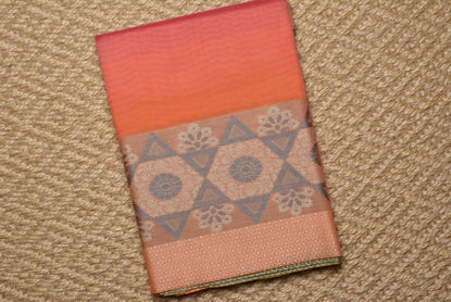 Picture of Orange, Pink and Grey Banarasi Mercerised Cotton Saree