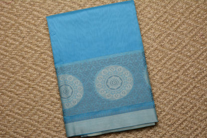Picture of Sky Blue and Grey Banarasi Mercerised Cotton Saree
