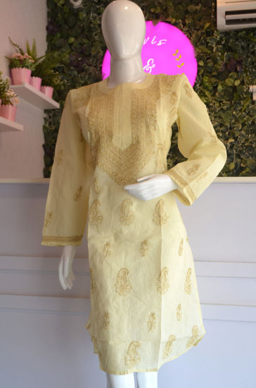 Picture of Hand Embroidered Nude Cotton Lucknow Chikankari Kurti