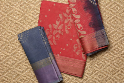Picture of Pink and Grey Batik Print Maheshwari Silk Dress Material