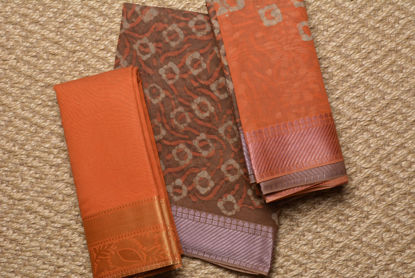Picture of Brown and Peach Batik Print Maheshwari Silk Dress Material