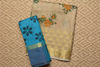 Picture of Beige and Peacock Blue Hand Block Print Maheshwari Silk Dress Material