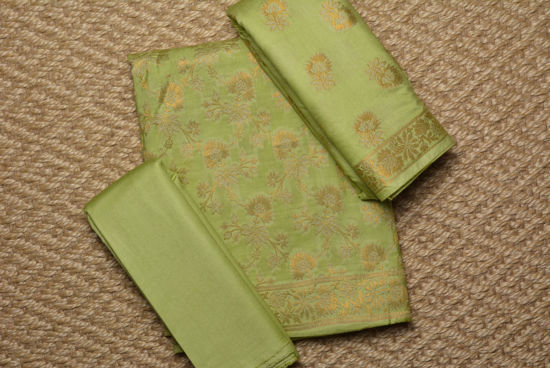 Picture of Mint and Gold Banarasi Katan Silk Dress Material