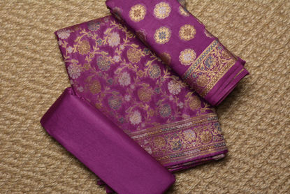 Picture of Purple and Gold Banarasi Katan Silk Dress Material