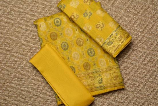 Picture of Yellow and Gold Banarasi Katan Silk Dress Material