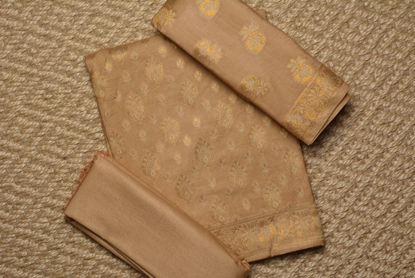 Picture of Beige and Gold Banarasi Katan Silk Dress Material