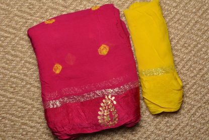 Picture of Pink and Yellow Bandhani Georgette Saree
