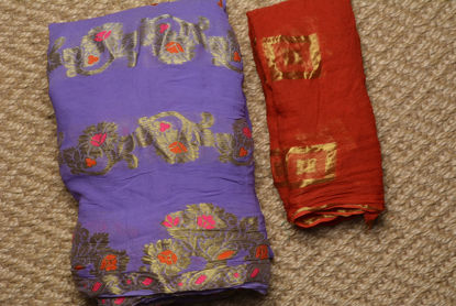 Picture of Lavender and Red Bandhani Georgette Saree