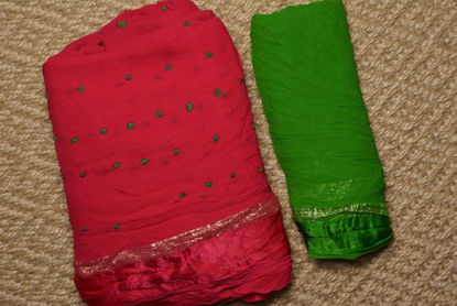 Picture of Pink and Green Bandhani Georgette Saree