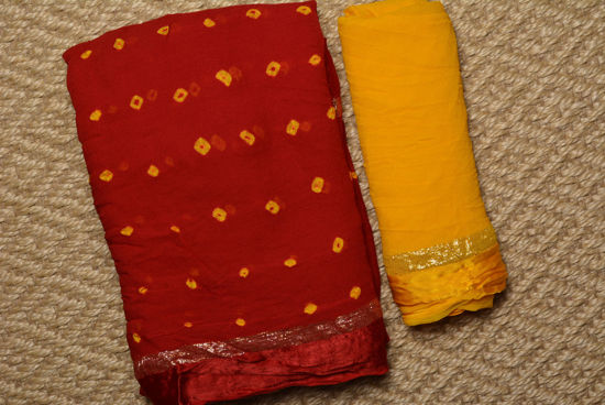 Picture of Red and Yellow Bandhani Georgette Saree