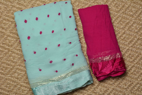 Picture of Ice Blue and Pink Bandhani Georgette Saree