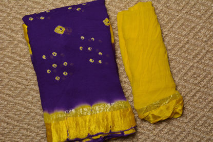 Picture of Violet and Yellow Bandhani Georgette Saree