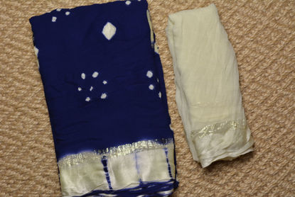 Picture of Navy Blue and Ivory White Bandhani Georgette Saree