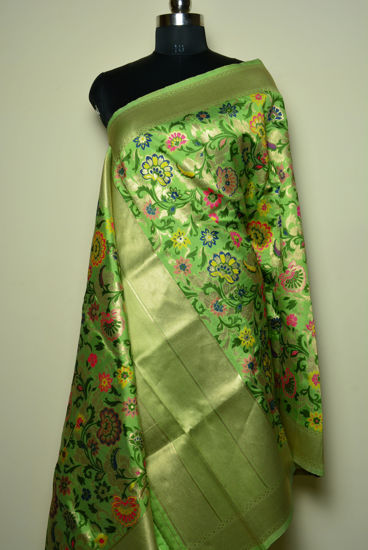 Picture of Pista Green Semi Katan Banarasi Silk Dupatta with Heavy Zari Work