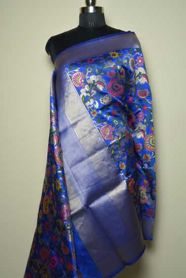 Picture of Royal Blue Semi Katan Banarasi Silk Dupatta with Heavy Zari Work