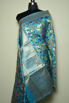 Picture of Blue Semi Katan Banarasi Silk Dupatta with Heavy Zari Work